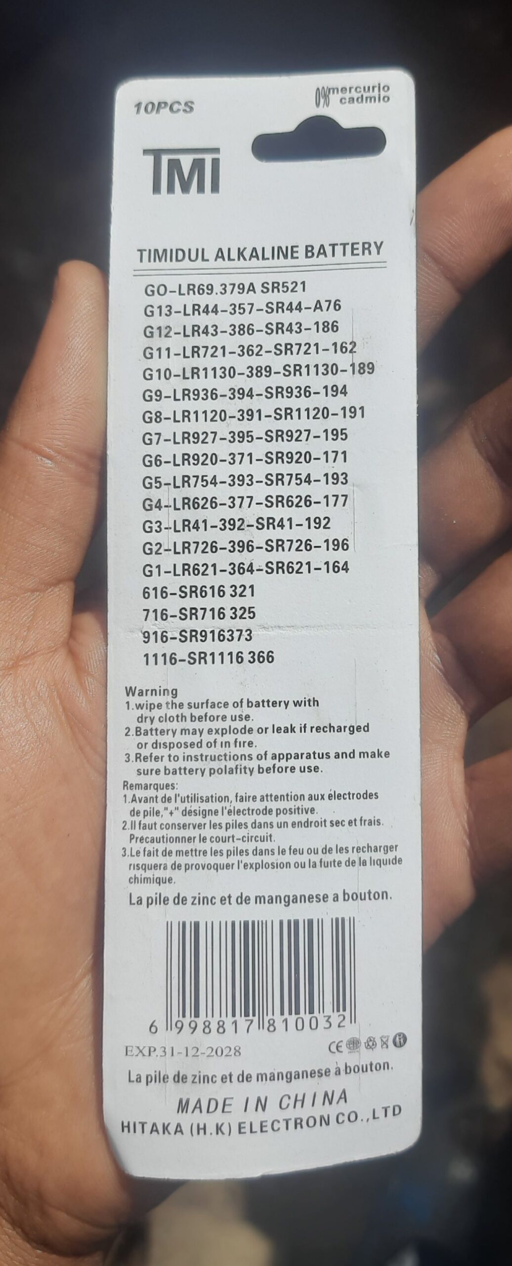 TMI AG3 alkaline button cell batteries