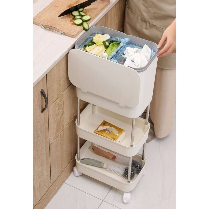 3 layer kitchen storage and trash can
