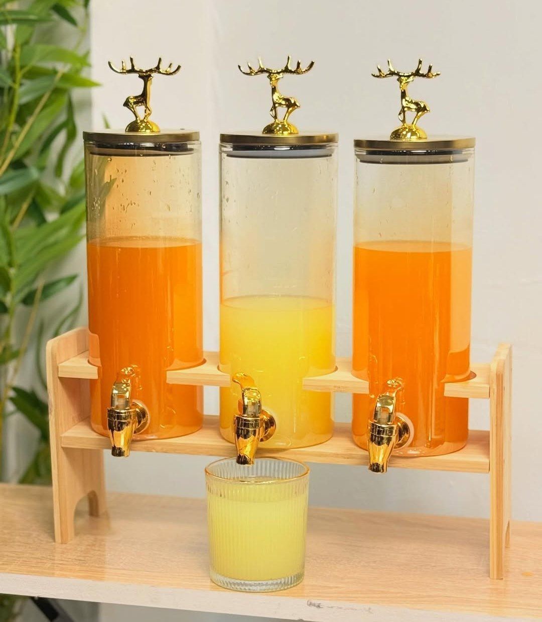 3pcs glass dispenser jar with bamboo stand