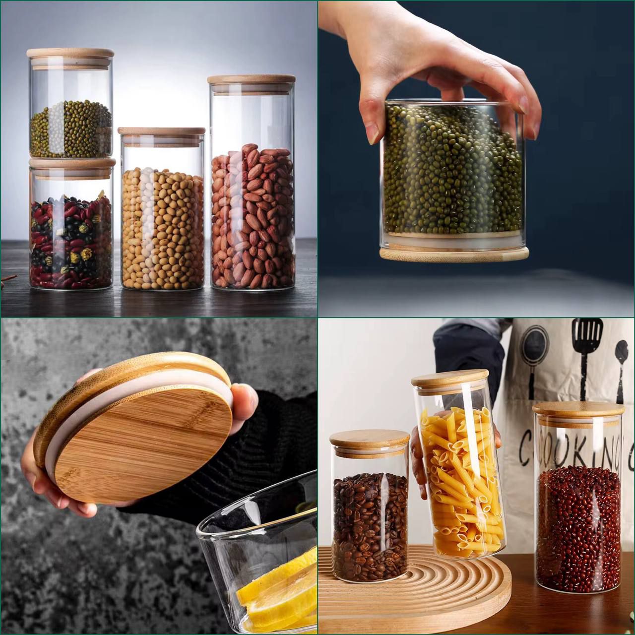 4pcs storage jar with a sealing bamboo lid