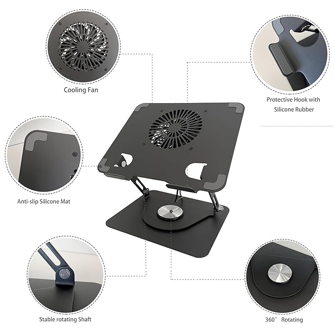 Laptop Stand Fan with a 360 Rotating Base