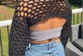 Hollow-out crop sweater