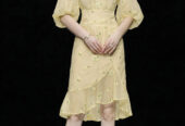 Floral Chiffon Midi Dress – Soft Yellow