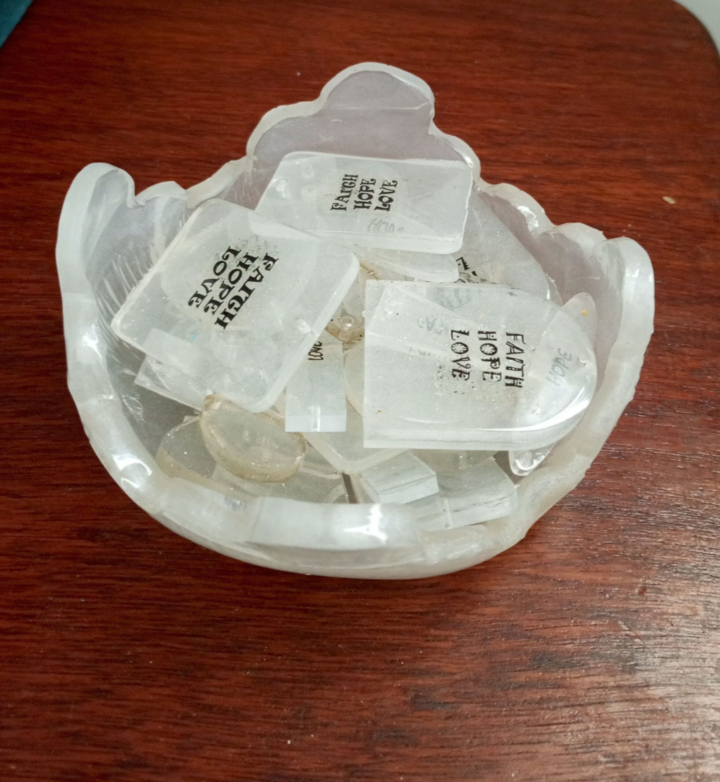 Hand made epoxy bowl with inspirational stones